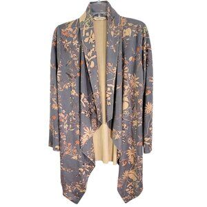 Soft Surroundings Womens Blue Floral Faux Suede‎ Draped Open Front Blazer Size M